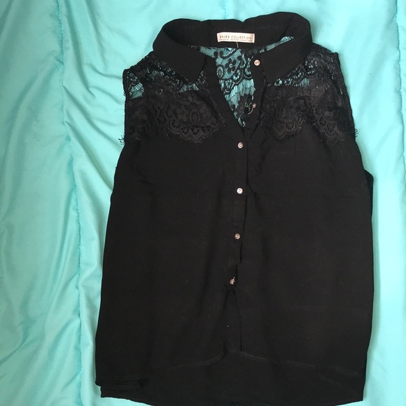 Semi-casual collared button up black tank top - Picture 2 of 3